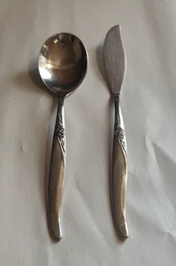 LA ROSE Stainless Wm A Rogers 6" Sugar Spoon & Master Butter Knife - Picture 1 of 2