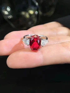 4.30 CT Oval cut Natural Ruby Diamond Wedding Ring 14K solid white gold 7 - Picture 1 of 9