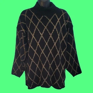 Vintage 1980s PLAYER'S CHOICE Black Gold Diamond Sweater Women's XL - Picture 1 of 4