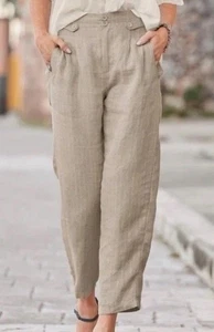 Pantalones Sundance Amaya a rayas 100 % lino para mujer 6P beige tostado pierna recta - Imagen 1 de 9