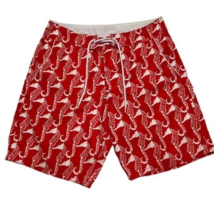 Bonobos Mens Size 32 Red White Seahorse Print Lined Swim Trunks - Picture 1 of 5