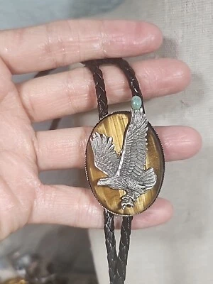 Corbata Bolo de águila ojo de tigre suroeste peltre plata esterlina Foto 1 de 4