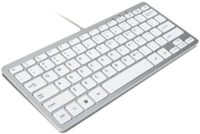 TRIXES Mini PC Keyboard NEW Wired USB PC Laptop Key Board Slim Silver & White - Image 1 of 4