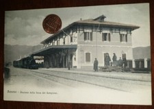 Cartolina d'epoca paesagg Italia Piemonte Verbania Baveno Stazione treno