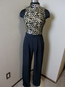 New Vince Camuto Sequin Jumpsuit Black Gold Sleeveless Belted Size 2 - Picture 1 of 7