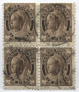 QV 1897 6 cent Leaf block of 4 used - Picture 1 of 1