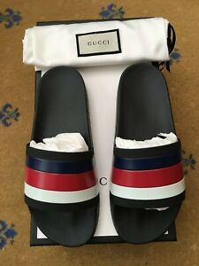 New Gucci Mens Sandal Flip Flop Slide Shoes UK 7 US 7.5 41 Rubber Slider Web Red