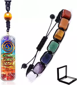 7 Chakra Pendant Necklace Healing Bracelet Set Orgone Energy Protection Necklace - Picture 1 of 12