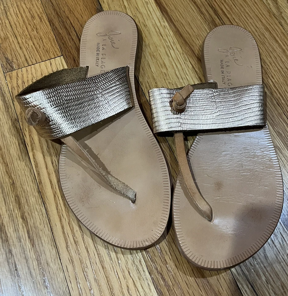 Sandalias Italianas de Cuero Metálicas Oro Rosa Por Joie A LA Plage Talla 6 Foto 1 de 4