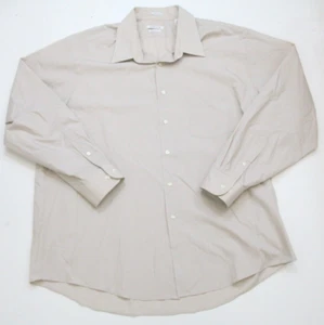 XXL 18 34/35 Van Heusen Beige Poly Cotton Solid Pocket Dress Shirt Mans 1-682 - Picture 1 of 6