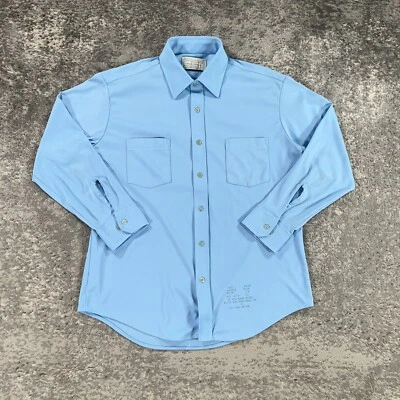 Vintage Sears Shirt Mens 16.5X32 Blue Long Sleeve Button Up 70s Perma Prest Logo - Image 1 of 4