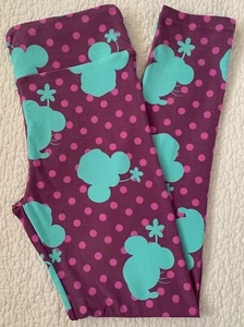 LuLaRoe Leggings OS Disney Mint Green Minnie Mouse Polka Dots On Purple - Picture 1 of 2