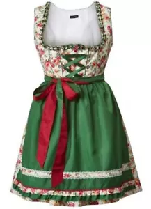 Grembiule Dirndl moda tradizionale marca midi verde-rosso-bianco-floreale taglia 48 NUOVO - Foto 1 di 3