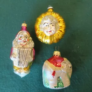 3 ct Mix Figural Elephant Sunflower & Clown Christmas Ornaments 2.5-4" - Picture 1 of 11