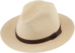 Fiebig ® Traveller Sombrero De Paja Fedora Papel Natural Nuevo Tendencia - Imagen 1 de 1
