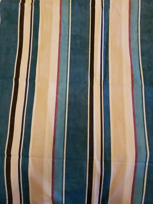 Vintage Sewing Fabric Aqua & Blues Tan Stripes Poplin Weight 1ydX60" Cotton - Image 1 of 4