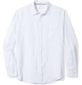 Essentials Camicia Uomo Regular Fit Manica Lunga in Lino, Azzurro, X-Large - Foto 1 di 5