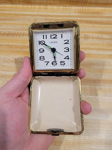LINDEN ALARM TRAVEL CLOCK - FOLDING CASE BLACK WINDUP UNTESTED Cover