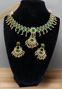 Indian Emerald Shine Cubic Zircon Choker Set with Floral Design - Picture 1 of 11