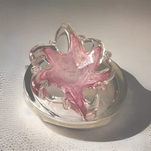 Vintage Murano Pink Swirl Blown Glass Trinket Candy Dish Italy 6 Pt Pull & Loop - Picture 1 of 11
