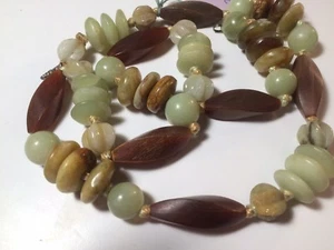 Stunning Jade Horn Knotted Chunky Necklace 28” Boho Earthy Browns Greens NEW - Picture 1 of 7