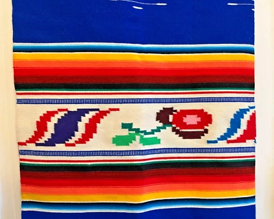 NEW Vintage colorful Classic Woven Mexican Blanket Poncho Fringe + Open Sides - Image 1 of 4