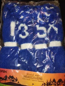 Vintage Boucle' Blue 100% Acrylic Yarn Pom Pom Golf Head Covers - Picture 1 of 3