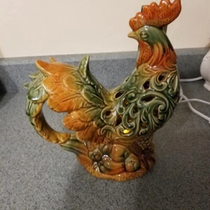 Vtg 11.5" Ceramic Rooster Statue Figurine Light Up Battery Timed Light Farmhouse - Picture 1 of 4