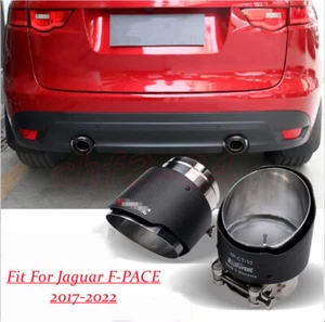 Carbon Rear Exhaust Muffler Tip Tail Pipe 2PCS Fit For Jaguar F-PACE 2017-2022 - Picture 1 of 10