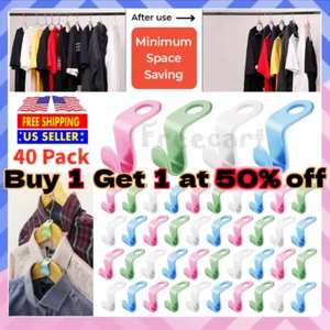 40 PCS Clothes Hanger Connector Hooks Closet Hangers Organizer Space Saving Clip - Picture 1 of 12