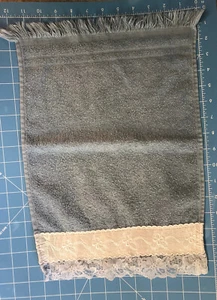 Vintage Bathroom Hand Towel Light Blue Satin and White Lace Trim Cotton 12x17” - Picture 1 of 6