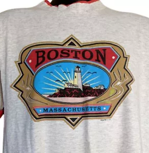 Boston Massachusetts Vintage 90s Tshirt Lighthouse Size L - Picture 1 of 6