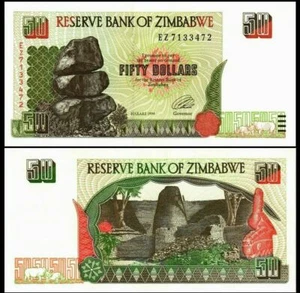 ZIMBABWE 50 DÓLARES 1994 UNC EZ, CHIREMBA FORMACIÓN DE ROCAS EQUILIBRADAS EN MATOPOS NAT - Imagen 1 de 1