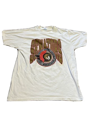 Vintage 1991 Ottawa Senators Hockey Team Graphic T-shirt Size Large Trench Cover