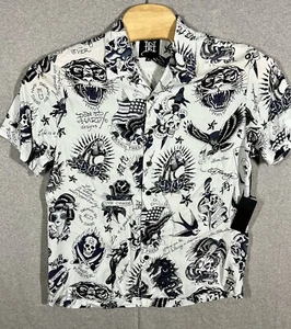 NWT Ed Hardy Button Up Shirt Mens Medium Old School Tattoos - Picture 1 of 8
