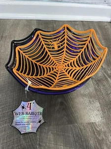 NWT Set Of 4 Halloween Spiderweb Multicolored Plastic Candy Dish Baskets - Picture 1 of 4