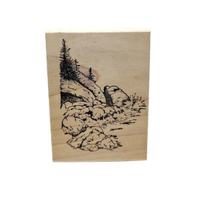Wooden Rubber Stamp By The Artist Stamps Burbank CA With Scenic Landscape Design - Picture 1 of 3