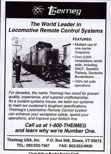 Anuncio impreso Theimeg 1991 sistemas de control de locomotora seguridad en el lugar de trabajo línea de fondo - Imagen 1 de 1