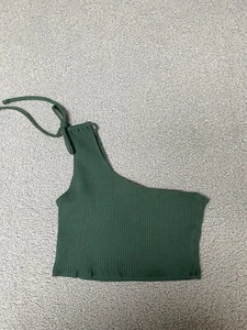 Aerie Womens Green Ribbed One Shoulder Crop Top medium - Picture 1 of 6