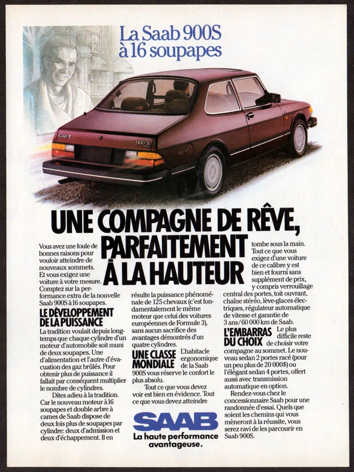 1986 SAAB 900 S Vintage Original Print AD - Red car photo French Canada - Image 1 of 1