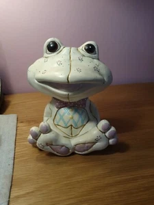 Vintage Lefton Quilted Patchwork Pink and Cream Frog Geo Z  1987 Money box - Picture 1 of 4