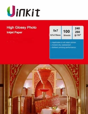 100sheets 5x7 Photo Paper Inkjet Paper High Glossy Print 127x178mm 7x5 Uinkit