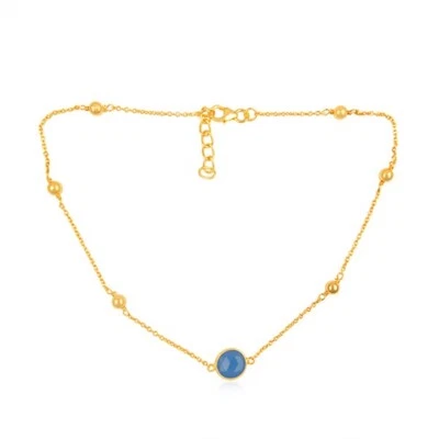 Collar colgante de cadena y cuentas redondas enchapadas en oro de 18k con calcedonia azul natural Foto 1 de 4