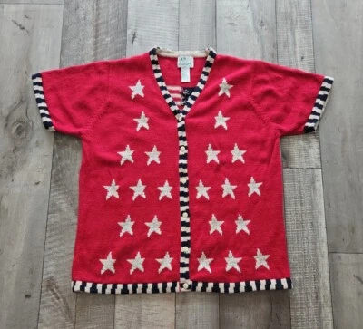 Quacker Factory XL Patriotic USA July 4th Cardigan Sweater Short Sleeve Size XL - Image 1 of 4