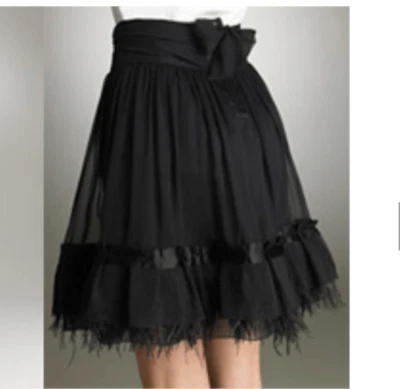 Elie Tahari 100% Silk Skirt Black A Line Feather Hem Tie Waist Lined size 6 - Image 1 of 4