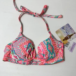 Coco Rave NWT Sexy Push Up Halter Bikini Top Neon Print 32 B/C Cup  - Picture 1 of 4