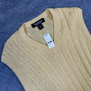 Brooks Brothers Sweater Vest Mens Large Yellow Cable Knit Pullover Country Club - Picture 1 of 7