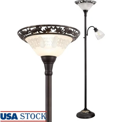 Lámpara de pie victoriana de cuello de cisne con luz de lectura ajustable diseño de protección ocular Foto 1 de 4