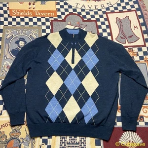 Footjoys Lined Wool Sweater Men’s XL Extra Large Blue Argyle Diamond 1/4 Zip - Picture 1 of 12
