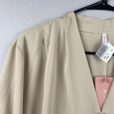 Blusa beige cuello en V mangas alfil con volantes puños mujer talla grande 3XL Foto 1 de 4